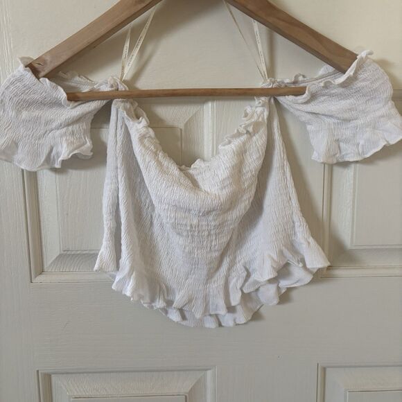 White Ruffled Off-Shoulder Crop Top - Picture 6 of 10